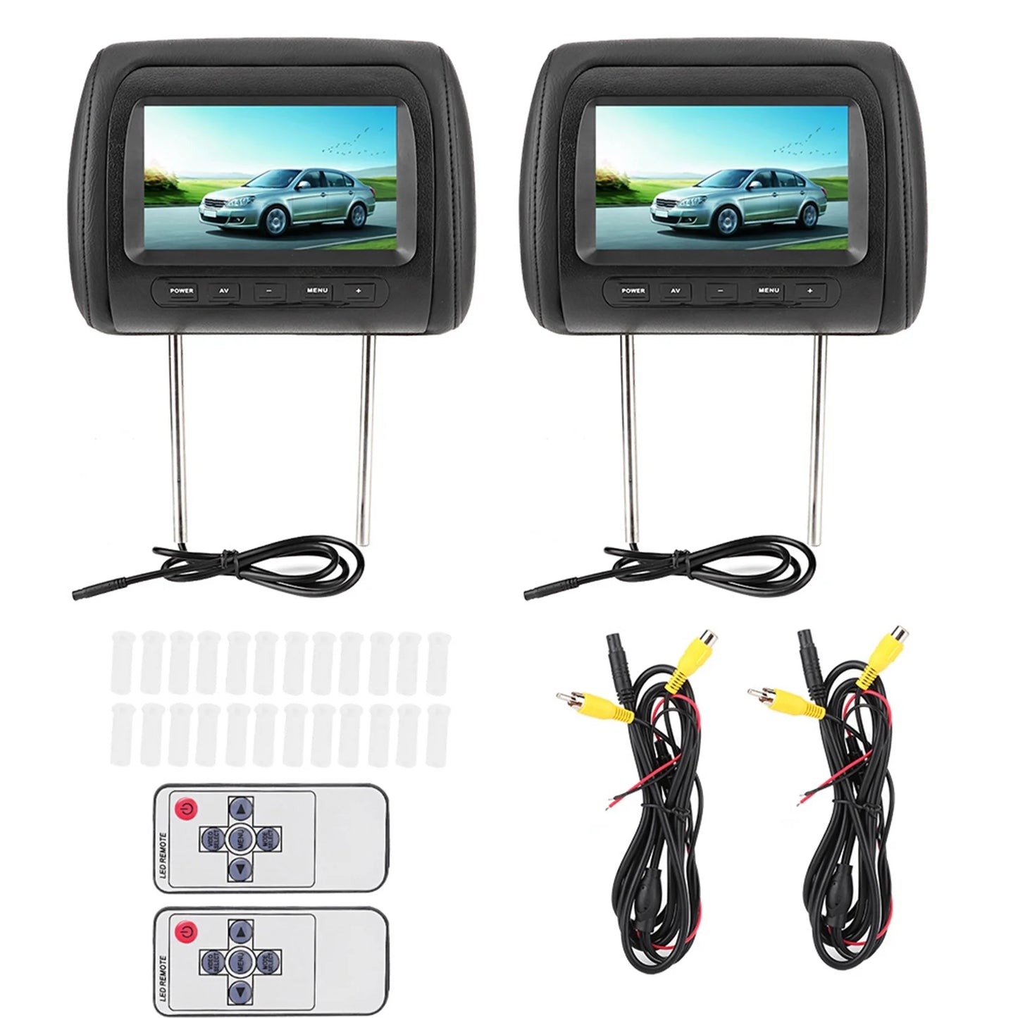 2pcs 7 in Wireless Control Adjustable Headrest LCD Video Monitor MP5 Display Black