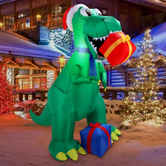 6ft Christmas Inflatable Dinosaur Decoration, Lighted Blow up Christmas Inflatables with LED Lights for Xmas Yard Garden Indoor Outdoor Decor, Green