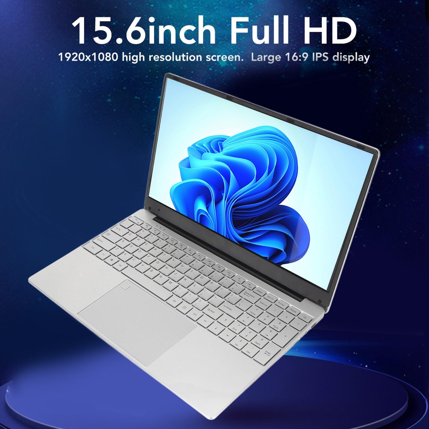 15.6 inch Laptop 1920*1080 FHD IPS Display, 12GB DDR4 256GB SSD Quad-Core Intel N5095 Processors, WiFi, Bluetooth, FingerPrint, Backlit Keyboard, Windows 11 Computer, 15" Lightweight Laptop, Silver