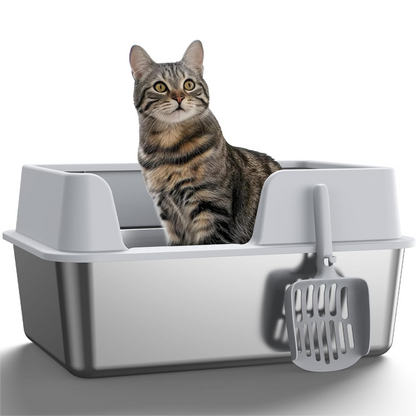 Stainless Steel Litter Box, Side Entry Scratch Proof Versatile Enclosed High Sides Litter Box Secure Structure  For Small Medium Cats