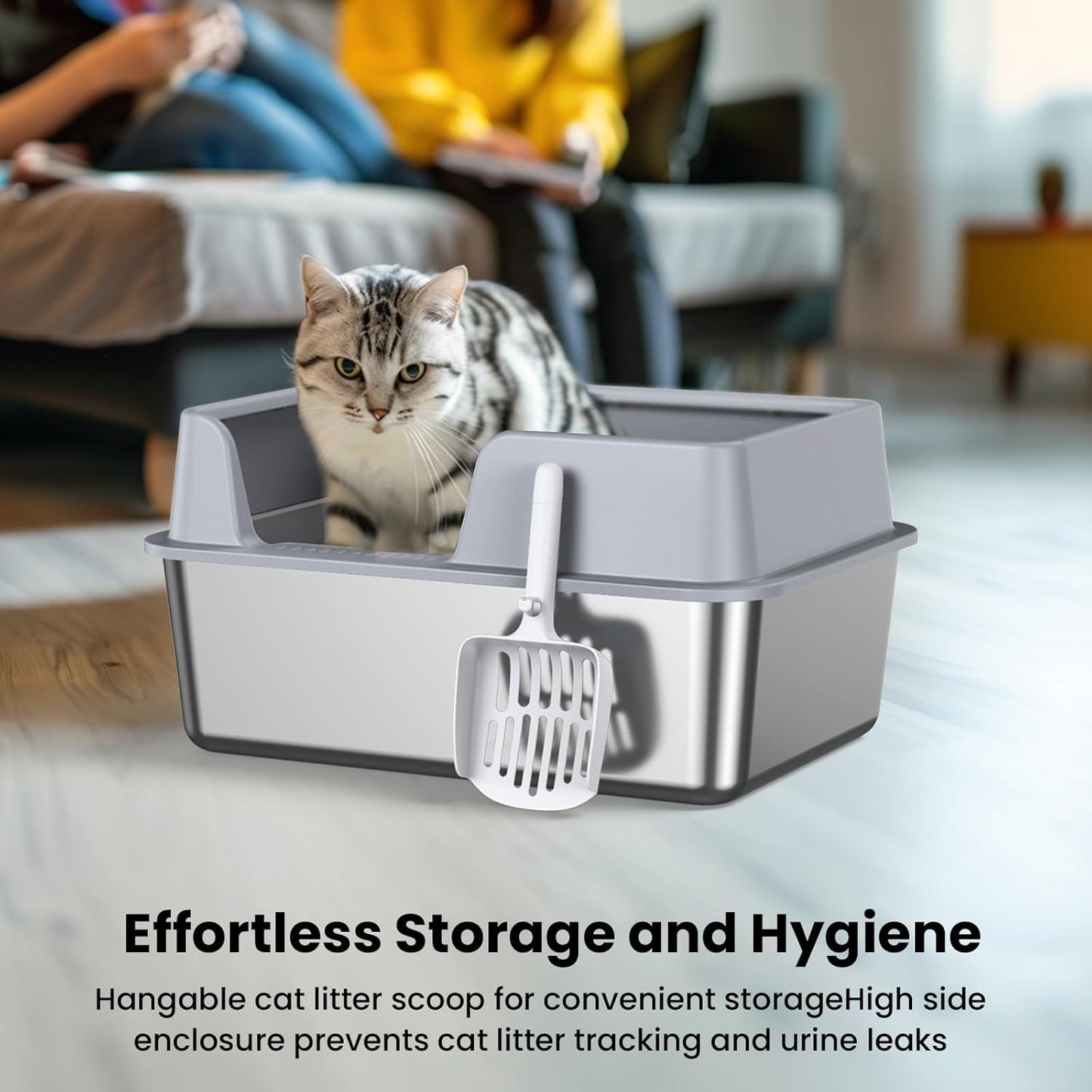 Stainless Steel Litter Box, Side Entry Scratch Proof Versatile Enclosed High Sides Litter Box Secure Structure  For Small Medium Cats