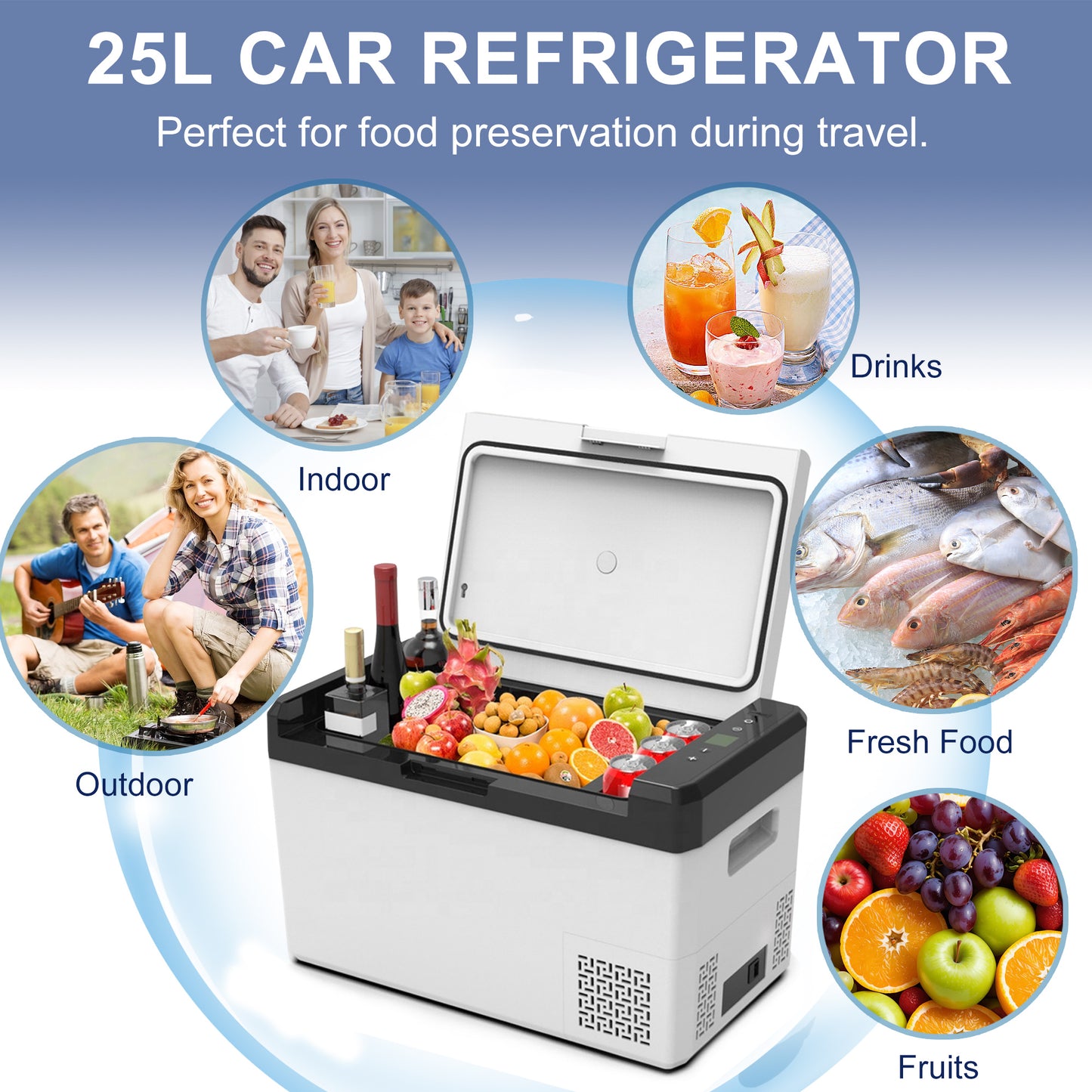 26QT(25L) Portable Car Refrigerator, -8℉~68℉, Freezer Fridge Cooler 12/24V DC & 110-240V AC, APP Control Car Fridge for Camping, Travel, Truck, RV, Home