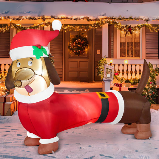 5FT Christmas Puppy Inflatable Decoration with Build-in LED, Christmas Dachshund Inflatable, Blow Up Wiener Dog Yard Decoration for Xmas Indoor Outdoor Yard Garden Lawn Décor